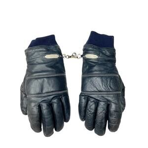 Grandoe Navy Blue Leather Gloves Fleece Lined Winter Ski Gloves Size Small Men's